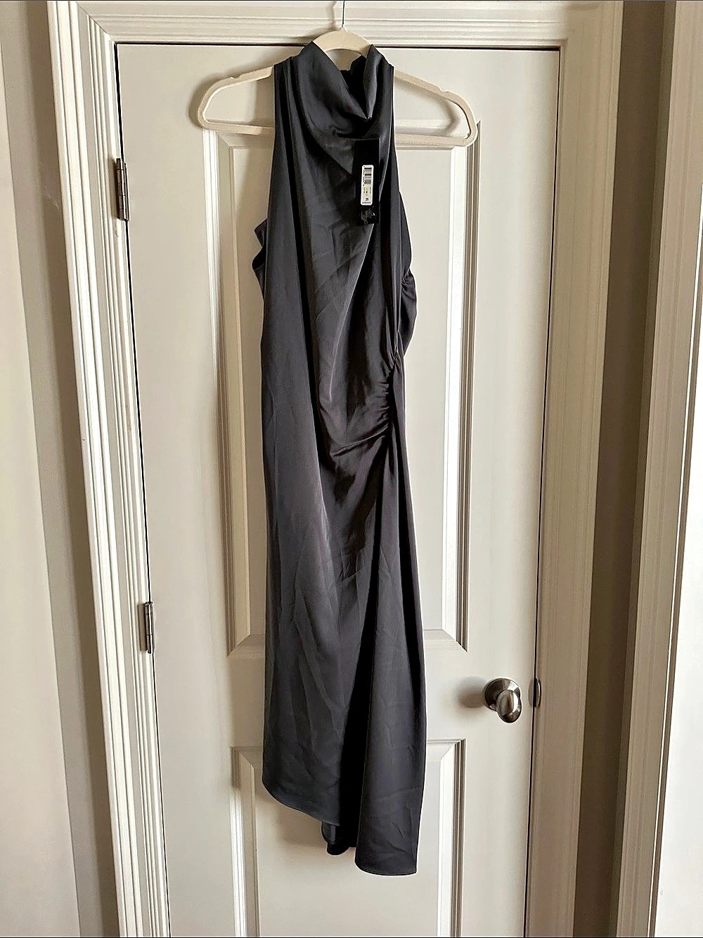 Donna Karan Draped Maxi Dress in charcoal gray Size 4 NWT